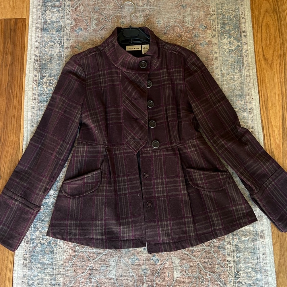 Brown and purple plaid light jacket/blazer